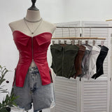 Shooting Hottie Retro Tender With Chest Pad Wrapped Bra Zipper Design Smear Bra Vest Short Sleeveless Top