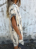 New Summer Loose Leisure Short-Sleeved Cotton Shirt Pocket Print Dress