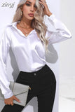 Women Shirt 2023 Satin Womens Tops Female Clothing Solid Long Sleeve Shirts and Blouse Basic Ladies Tops OL Women's