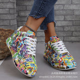Size With Graffiti Low-Top Single Shoes Women Thick-Soled Leisure Sports Shoes