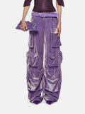 Zingj 2024 New Fashion Design Sense Splicing Pocket Decorative Design Sense High Waist Velvet Pants Straight Tube Cargo