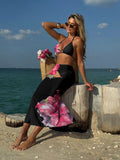 2025 New Fixed-Print Large Floral Three-Piece Mesh Dress Sexy
