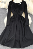 Vintage Women Square Collar Midi Dress Elegant Green/Pink/Red High Waist Slim Draped Big Swing Vestidos Female Robe