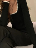 Contrast Color Trim Slim Long Sleeve Knit- Outfit