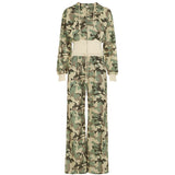 Camouflage Print Splicing Hooded Tycoat With Short Sweater Straight Trousers Two