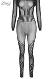 Women Autumn 2023 New Y2K Solid High Street Sexy&Club Slightly Transparent Holes Decoration Long Sleeve Skinny