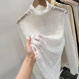 Zingj Air Fluttering Jacket Pleated Wood Ear Net Gauze Bottom Clothes Female Ultra Thin Perspective Pile Collar Lace Unlined Upper