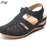Summer Leather Vintage Sandals Buckle Casual Sewing Women Shoes Female Ladies Platform Retro Sandalias Plus