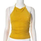Women's Clothing 2025 Summer New Solid Color Sexy Bare Back Net Yarn Sweet Cool Hottie Vest Hanging Neck Top