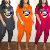 Two Piece Sets Women Summer Casual Loose Pullover Top And Pants Set Plus Clothing Matching Set