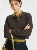 Autumn And Winter Polo Collar Solid Color Sweater Women's Casual Knitted Shirt Hot