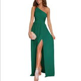 Women's New Dress Summer Slanted Shoulder Dress Temperament Sleeveless Sexy Open Fork