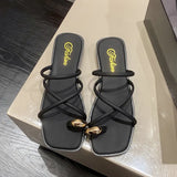 Simple Thin-Slip Slippers Women 2025 Spring And Summer New Square Head Metal Buckle Korean Version Of The Toe Flat Cool