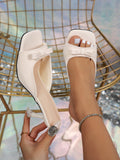 The Summer Of 2025, The New Square Head Fairy Bow High-Heeling Slippers With A Word Of Wearing Cold Drag