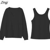 Women Chic Loose Long Sleeve Basic Autumn Ladies Clothing Korean Fashion Outerwear V-neck Female Streetwear