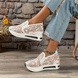 Women 2025 Spring Korean Version Of The New Lace Mesh Casual Heel High-Shoe High-Shoe Women's Single