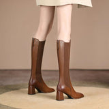 And High-Heeling Women's Autumn And Winter New With Women's Boots After Zipper But Knee Boots Square Head Solid Color Knight