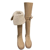 Of The Velvet Face Lamb Hair Flat Bottom Knight Boots 2025 Autumn And Winter New Thicken Snow Over The Knee Boots