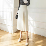 Long Pleated Skirt Female Spring / Summer 2025 New High-Waist A Line Black Suit Skirt Korean Version Versatile Commuter