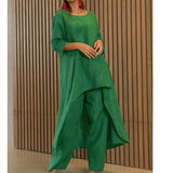 New Women's Cotton And Cotton Fashion Casual Large Code Irregular Long-Sleeved Set Of Wide Leg Pants Two