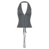 With The Same Strap To The Waist Hanging Neck Deep V-Neck Vest Sexy Hottie Thin Short Repair