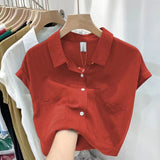 Short-Sleeved Shirt Women's Summer Thin Design Sense Of New Leisure Loose Collar Cover Gas Blouse