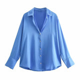 Women's Multi-Color Silk-Sense Silk-Sense Long-Sleeved Shirt Top Women