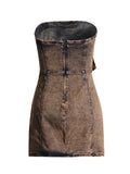 Fashion Fall 2025 New Multi-Bag Stitching Sexy Strapless Wrap Hip Short Denim