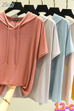 T-shirts Women Hooded Fashion Loose Casual All-match Korean Style Solid Simple Y2k Aesthetic Футболка Женский Cozy Chic