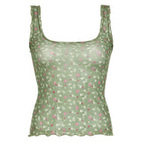 Spring And Summer New Girl Small Fresh Broken Flowers Bump Color Mesh Perspective Square Tie Sling Small