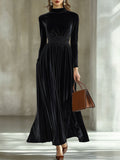 And Winter New Half-Healt Collar Waist Repair Folded Gold Velvet Temperament Long