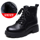 Layer Of Cowhide English Style Martin Boots Women Autumn And Winter New Warm Plus Velvet Short Boots Fashion Women's