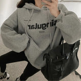 Printed Aesthetic Thicker with Hat Hoodies Women New Pullovers Loose Tops Korean Style Streetwear Trendy Chic