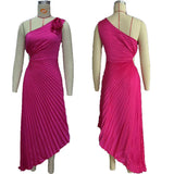 Women's New Solid-Color Dress Fashion Sexy Slanted Shoulder Folded Empty Dress