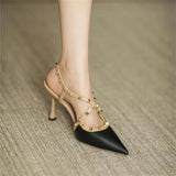 French Fine-Heeled High-Heeled High-Heeled Rivet Thorned Roman Sandals In The Summer Of