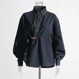 Denim Jacket 2025 Fall Fashion Casual Denim Waist Chain White Commuting Long Sleeves
