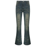 Babes Low-Rise Rivet Jeans Women 2025 Make Old New Micro-Slap Fashion Pants