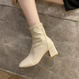 Fashion French High-Heeling Boots Short Boots Women Spring And Autumn Single Boots 2025 Temperament Coarse And Velvet To Increase The Wear