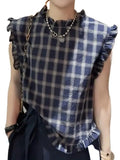 Thin Shirt In The Lattice Wood Ear 2025 Summer Large-Size Hong Kong Version Of The Unique Retro Thin