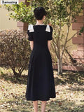 New Women Fashion Elegant Solid Midi Dresses Office Lady Female A Line Clothes