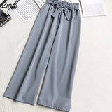 Korean Style Wide Leg Ankle Pants Women 2022 Spring Summer Black Blue Female Pants Bud High Waist Trousers