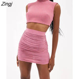 Ruched Cut Out Diamonds Draped Mini Skirt Women Shirring Slim Wrap Skirt Elegant Dress 2022 Autumn Winter New
