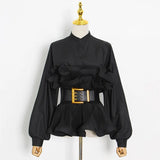 Long-Sleeved Lotus Leafy Shirt Women 2025 Autumn New Fashion Korean Version Of High-Waisted Collars On The Body Of Women's