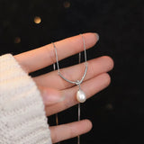 Galaxy Silver Pearl Necklace-Outfit