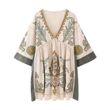Women's V-Neck Loose Embroidery Dress