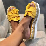 Thick-Bottomed Bow Slippers Women's One-Character Slope And Loose Cake Large Thick-Bottomed Cool Slippers Women's