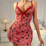 Sex Emotional Cherries Print Sexy Bare Back Sling Skirt Tatny