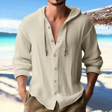 New Fashion Spring And Summer Men's Hooded Shirt Solid Cotton And Cotton Leisure Long-Sleeved