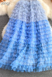 Mesh Long Skirt Casual High Waist Cascading Ruffle Midi Faldas Female Autumn Draped Saias 2023 New