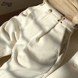 Loose White Corduroy Pants Women Korean Style Elegant High Waist Wide Leg Trousers Female 2023 Casual Straight